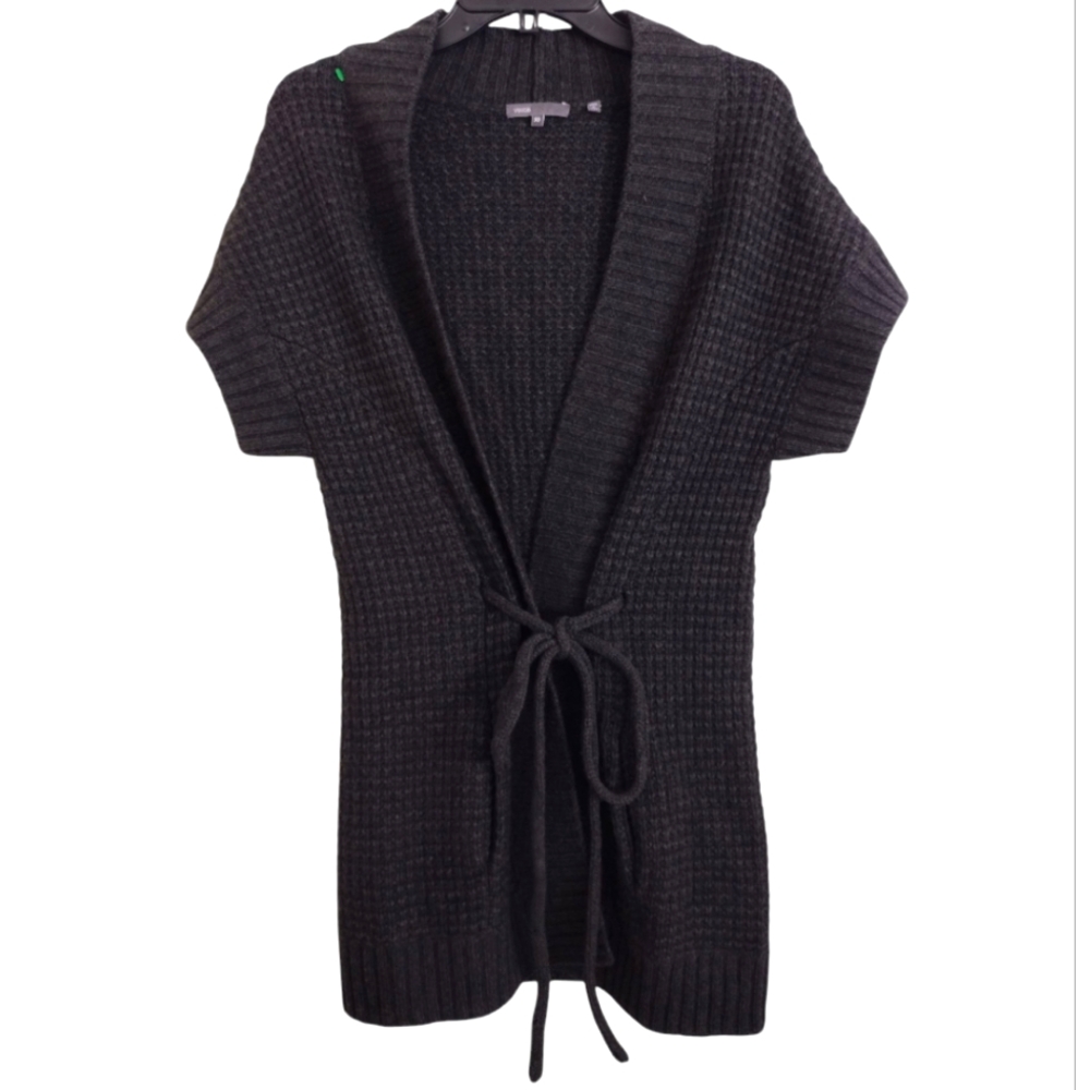 Vince Dark Grey Textured Sweater With Tie Cashmere Blend Size XS